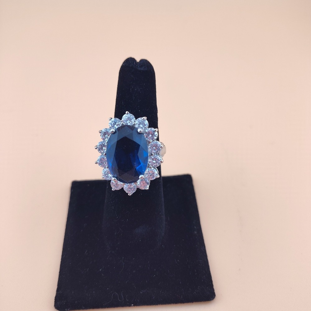 Kenneth Jay Lane ring sapphire diamonds fashion costume jewelry estate